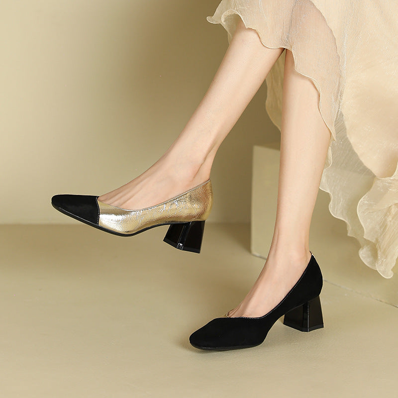 2025 5299-A8 color matching Mary Jane shoes square head light mouth thick heel women's single shoes Internet celebrity commuter high heels of the same style