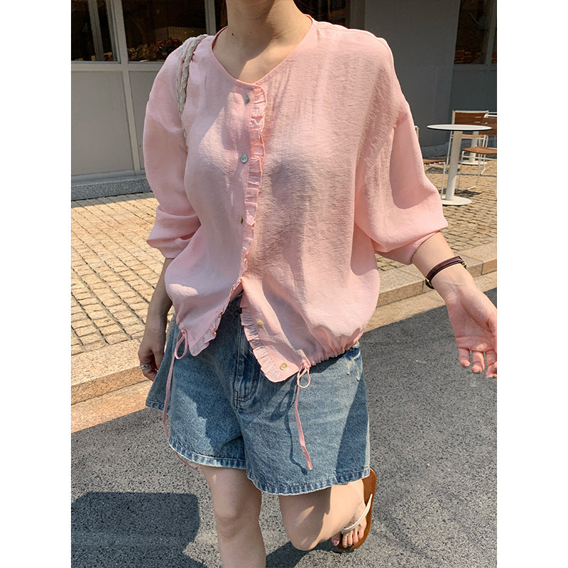2025 light and breathable sunscreen shirt 2025 thirteen rows summer new fungus edge long-sleeved shirt T5010X