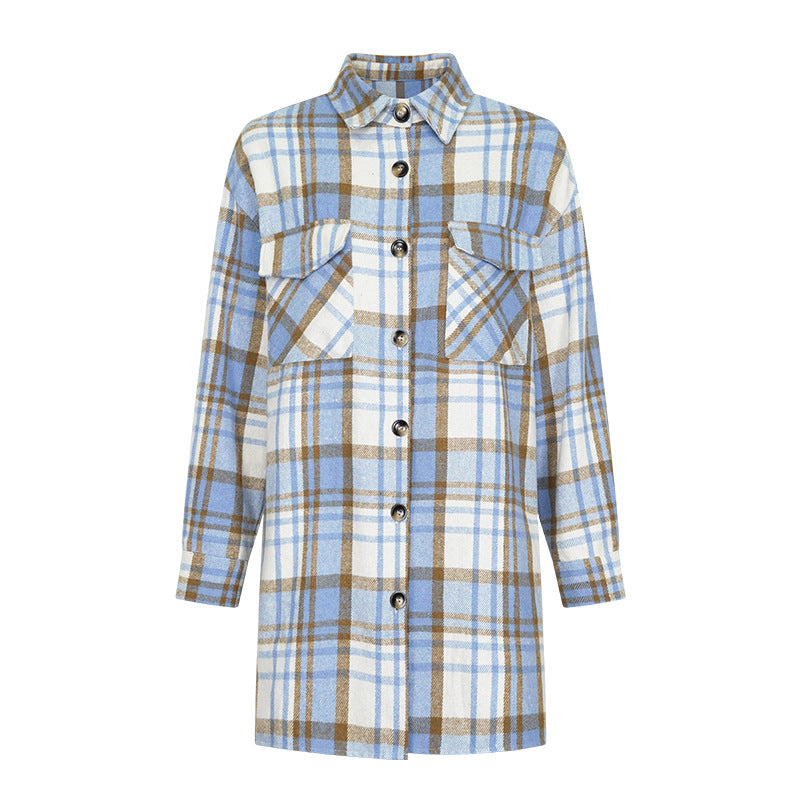 vmtvr outfit inspo Fall 2024 Women's Woolen Lapel Button Plaid Pocket Long-Sleeved Coat for Women