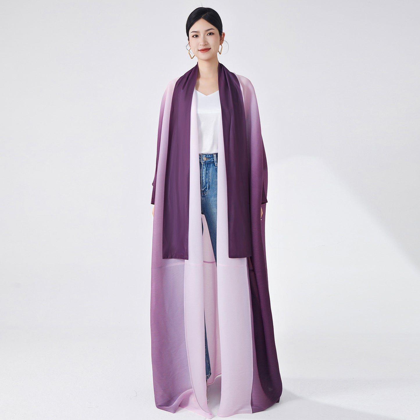 2025 Middle East Popular trade Muslim style robe hot women's clothing gradual change loose large size cardigan jacket temperament robe
