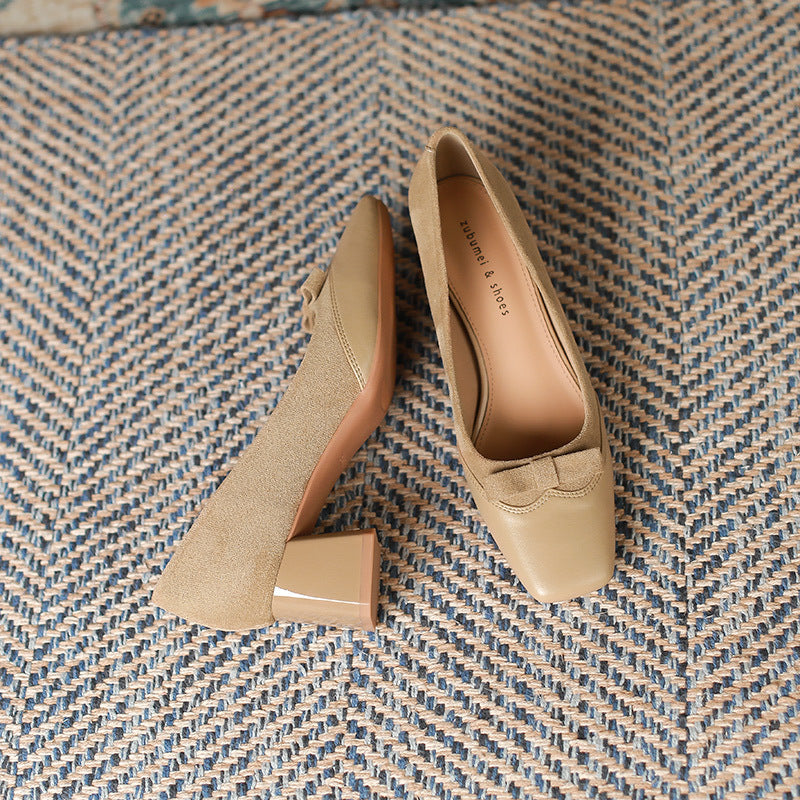 2025 5288-11 Customized high heels for women 2025 new thick heels, shallow mouth bows, pointed head temperament single shoes for women