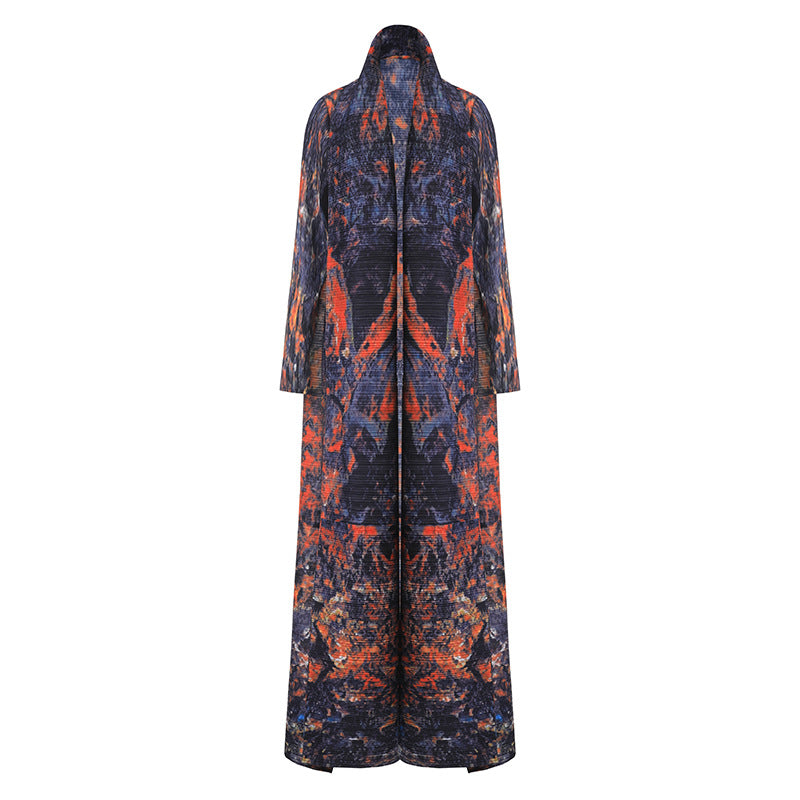 2025 Muslim women's Dubai robe abaya high-end versatile printed lace-up large-size trench coat