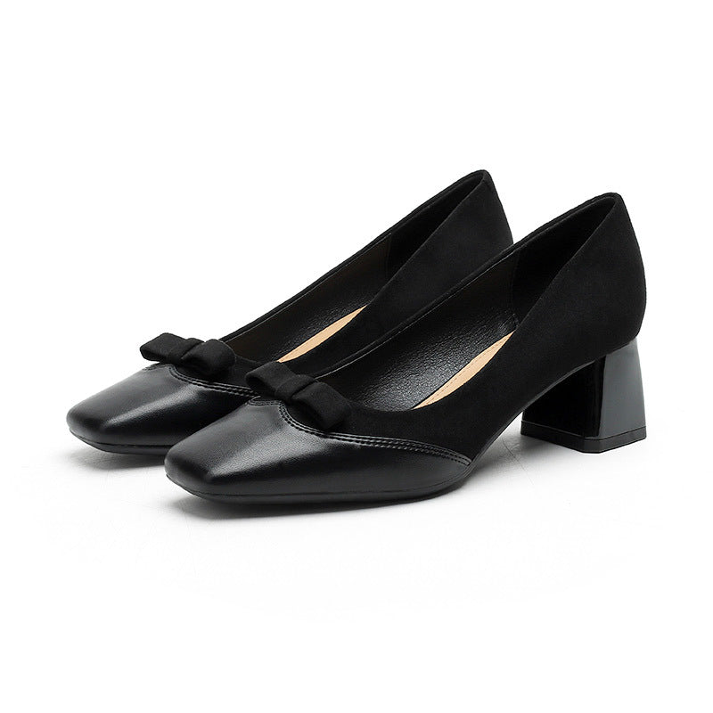 2025 5288-11 Customized high heels for women 2025 new thick heels, shallow mouth bows, pointed head temperament single shoes for women
