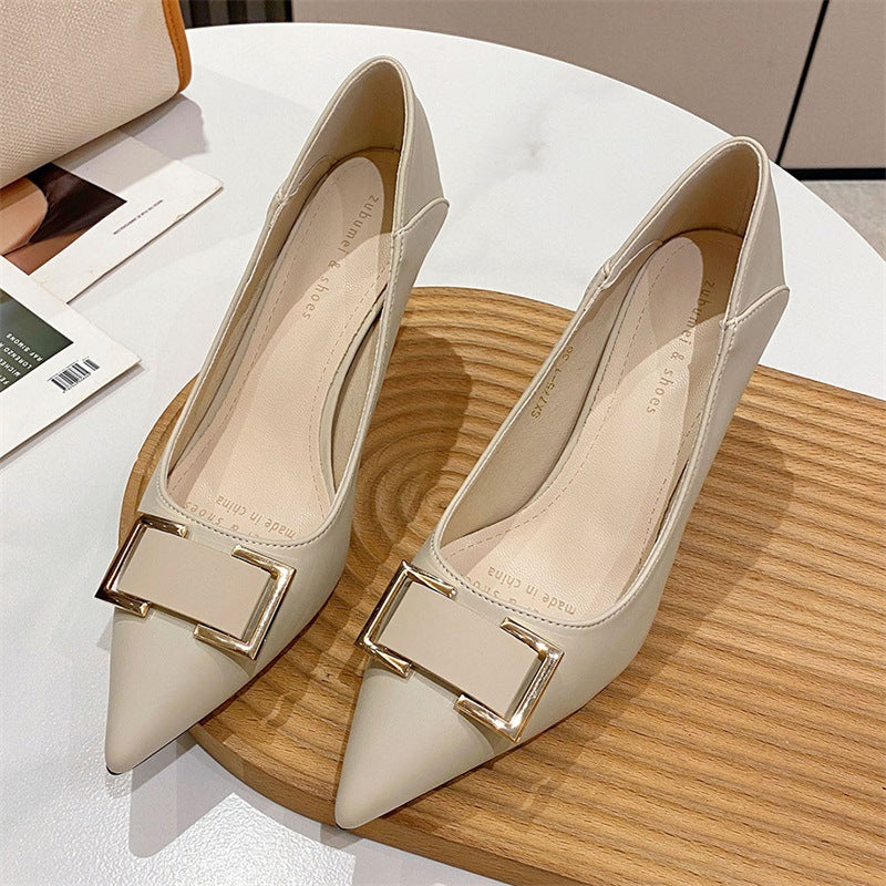 2025 2388-22 evening wind single shoes women 2025 new pointed stiletto high heels Korean version square buckle two wear women's shoes