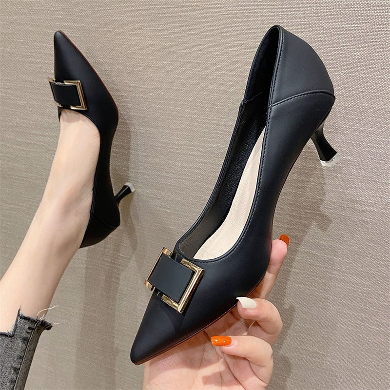 2025 2388-22 evening wind single shoes women 2025 new pointed stiletto high heels Korean version square buckle two wear women's shoes