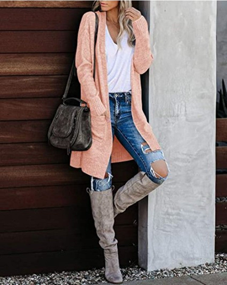 vmtvr 2000s fashion Fall 2024 Women's Knitted Pocket Cardigan Long Sleeve Casual Knitted Loose Sweater Sweater Coat for Women