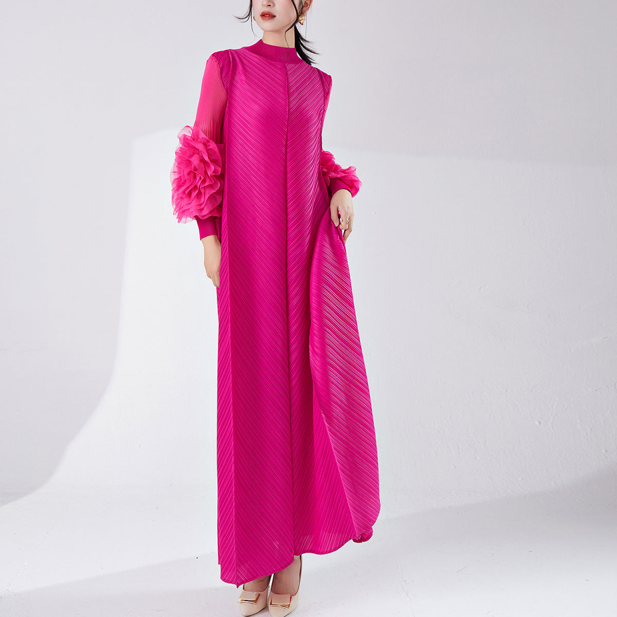 2025 Women's high-end wear large-size dress bud three-dimensional long-sleeved Popular trade Middle East hot sale dress long dress
