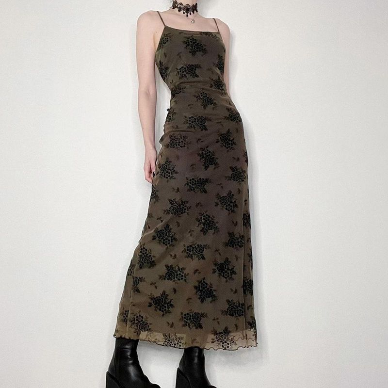 vmtvr fruitful fashion dress to impress Shafina Cool Dark Dirty Wind Strap Hot Girl Dress Women's Printed Mesh Ins Slim Waist Dress