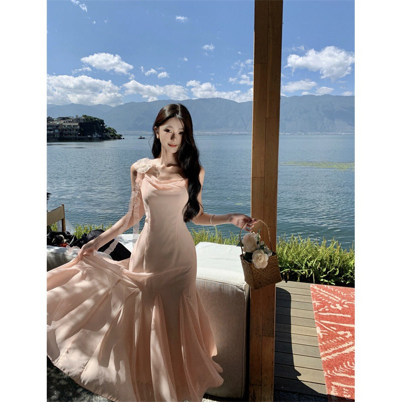 vmtvr pumpkin patch dress to impress Fairy Elegant Big Backless Pink Suspender Skirt Women's Summer Waist Slimming Dress