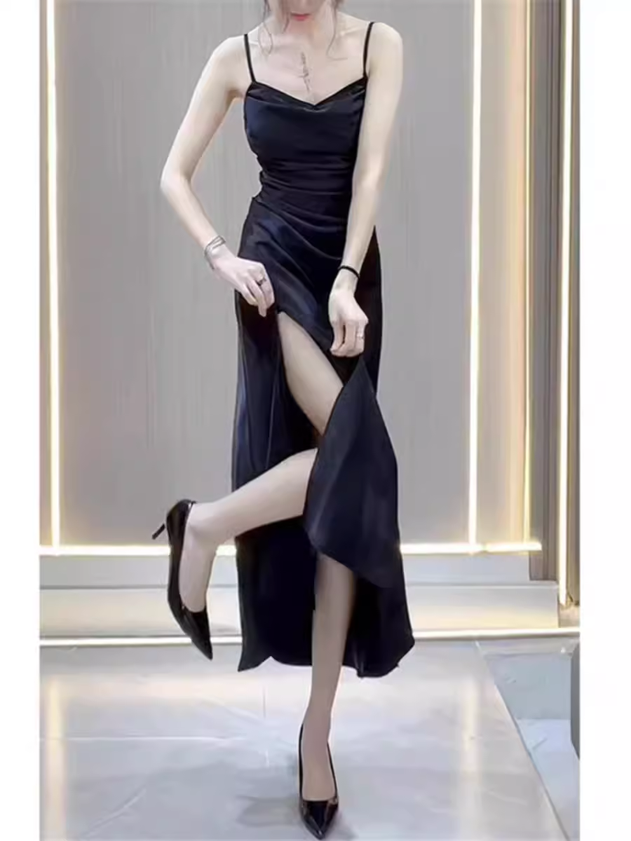 - Sexy Black Spaghetti Straps Dress GEU1485