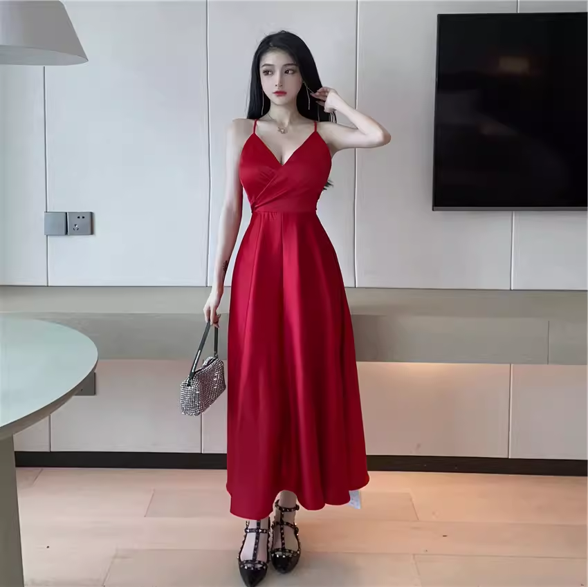 - Red Backless Summer Dress GEU1495
