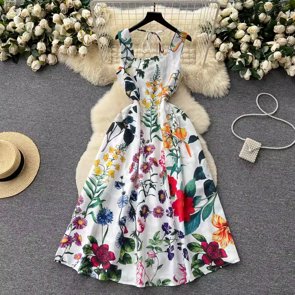 - women's summer printed square neck dress GEU1194