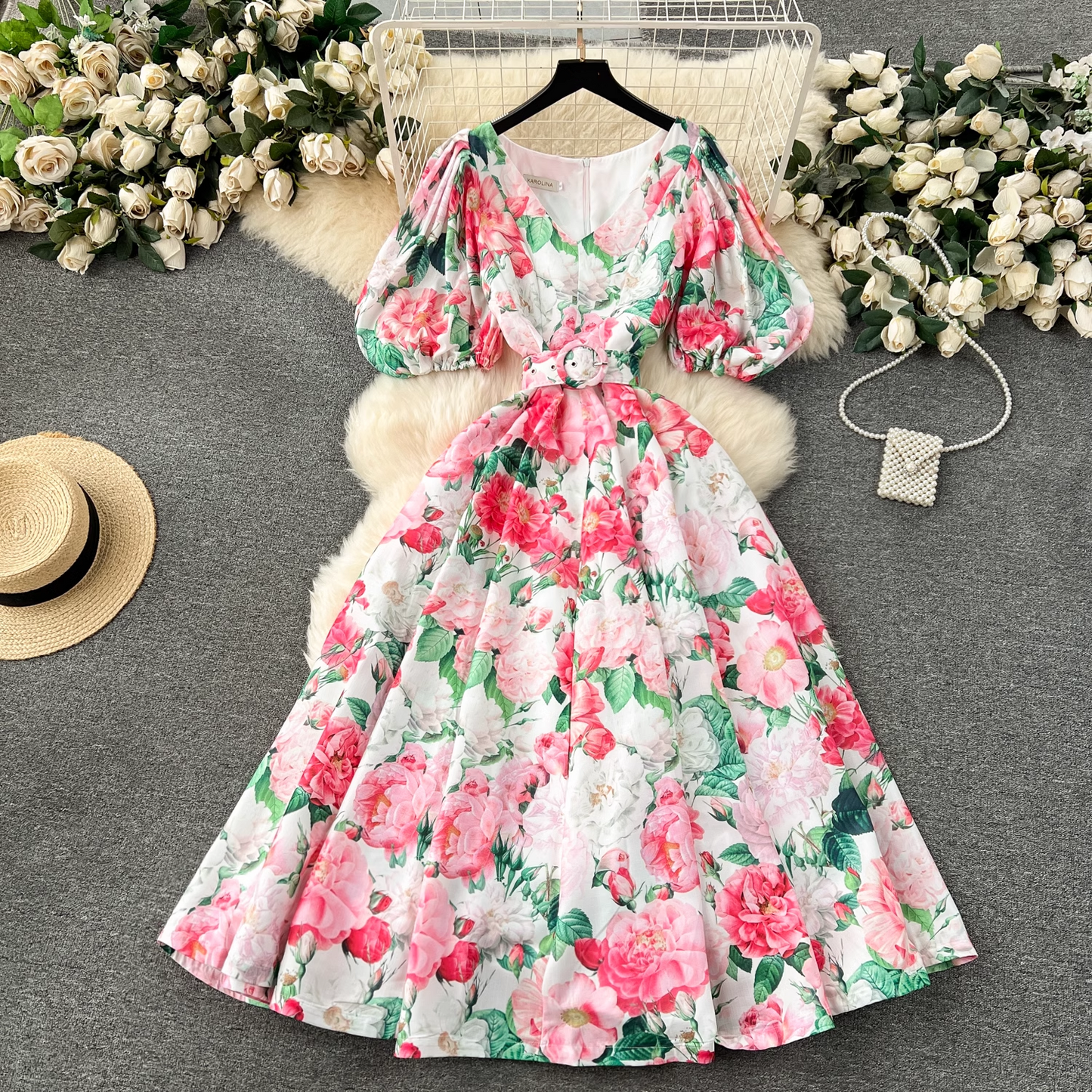 - French court style puff sleeve dress GEU1195