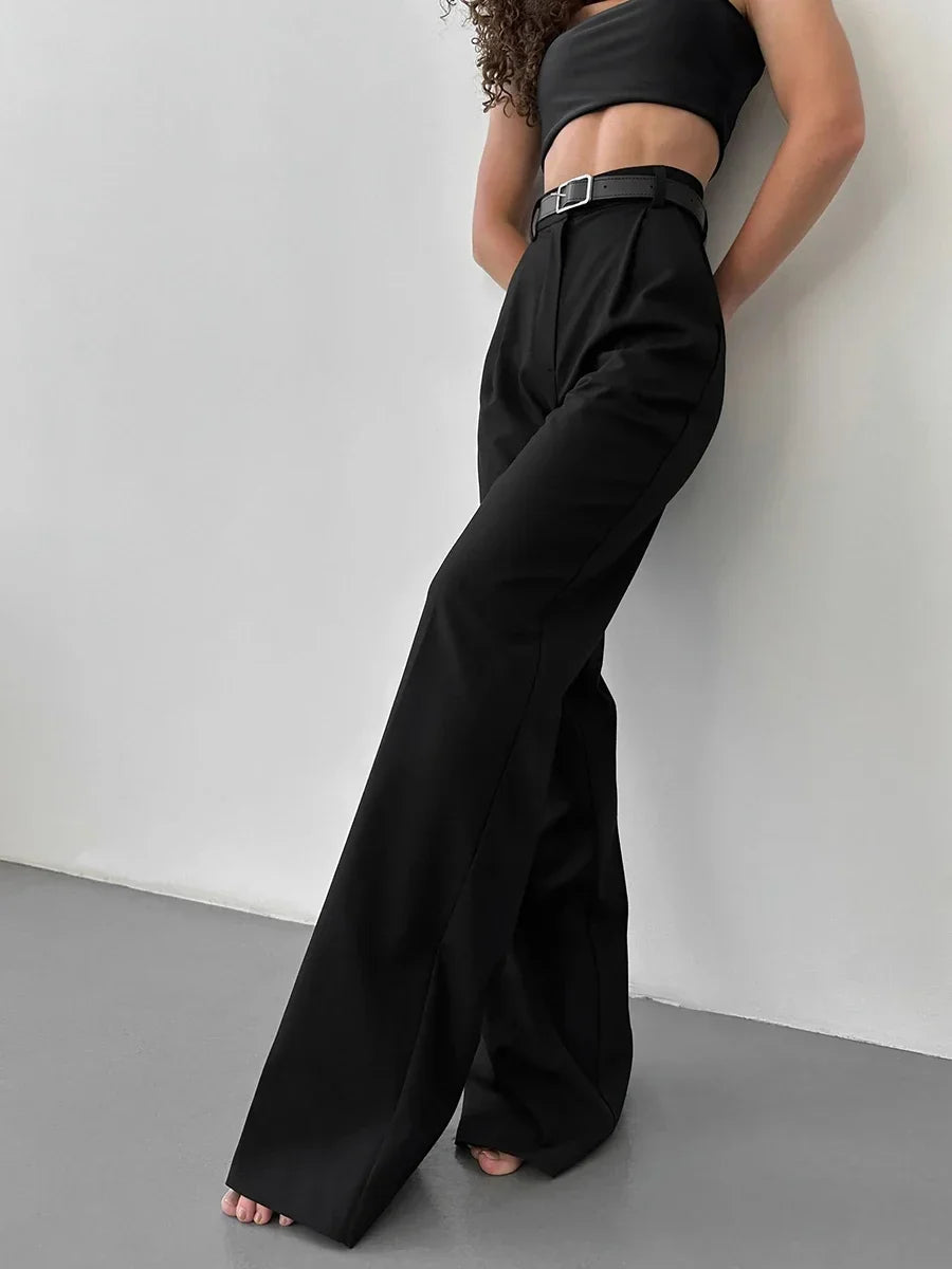 vmtvr Autumn Office Ladies Trousers Women High Waist Pants Pockets Female Summer Pleated Wide Leg Solid OL Pants Women