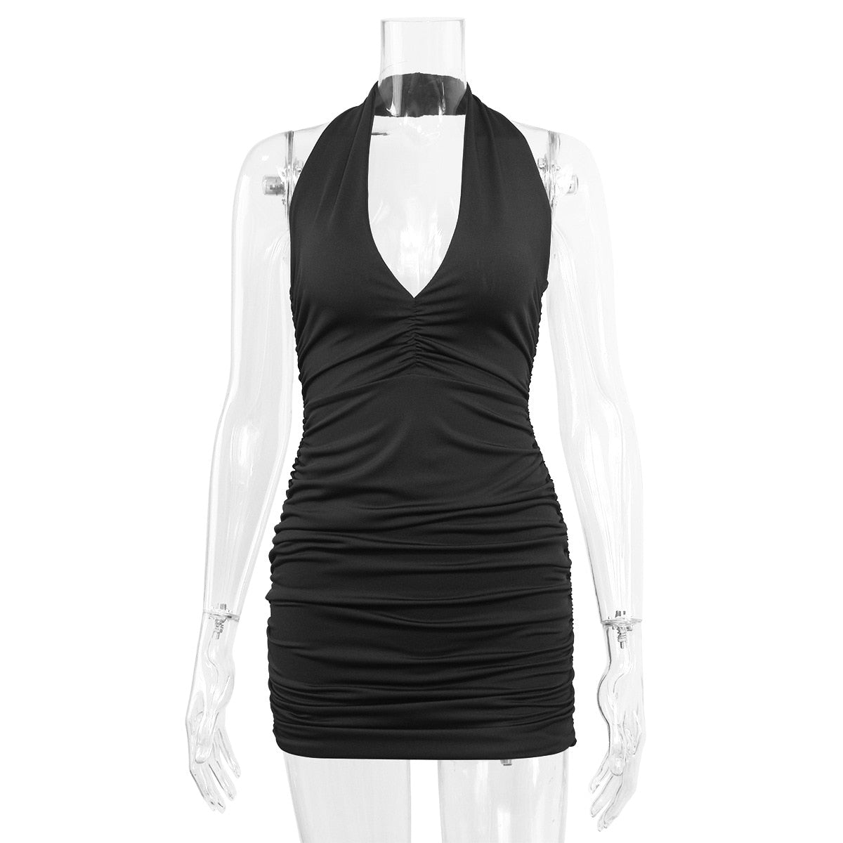 vmtvr Sexy Ruffle V Deep Evening Party Dress 2023 Summer Short White Halter Dresses Women Tight Club Mini Dress Clubwear
