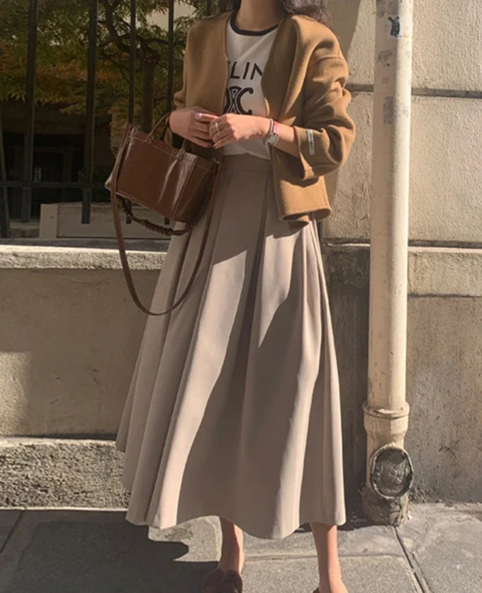 vmtvr Chic Pleated Pockets Suits Skirts Office Ladies 2024 Spring Autumn Korean A-Line Loose Casual Women High Waist Midi Skirt L901C