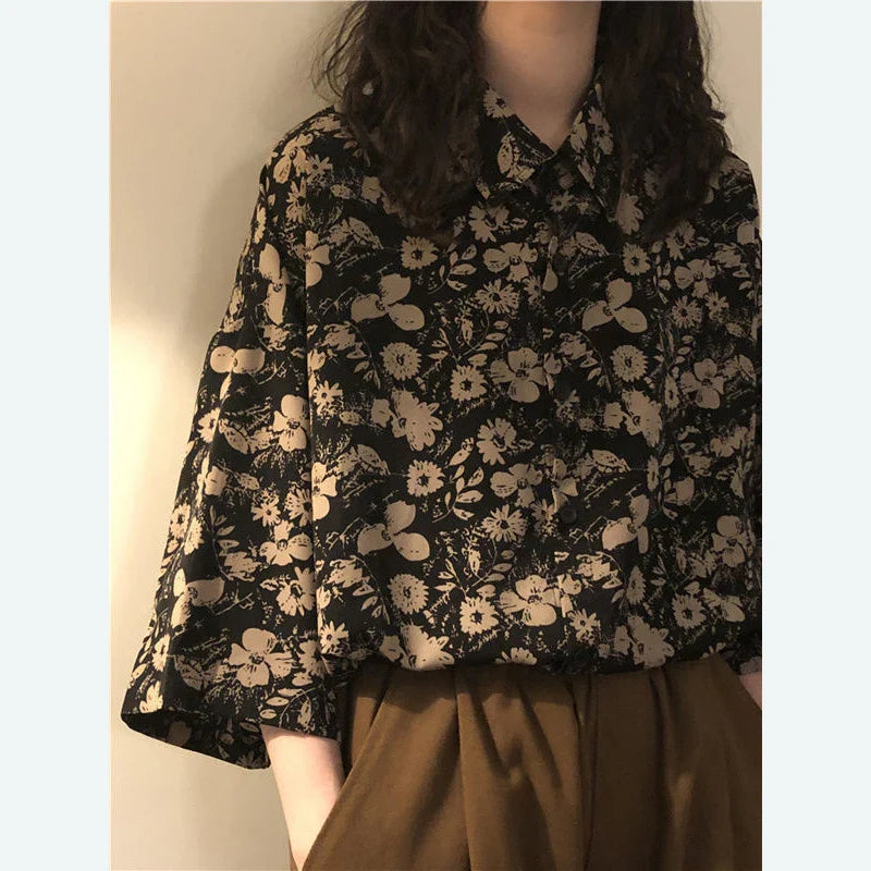 vmtvr Harajuku Women Floral Print Shirts Summer Fashion Streetwear Loose Tops Y2K Korean Casual Female Bf Half Sleeve Blouse New