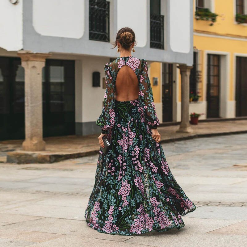 vmtvr - Elegant Maxi Dress Spring Summer Women's Clothes Sexy Backless Slim Print Dress Outfits For Women Vestidos