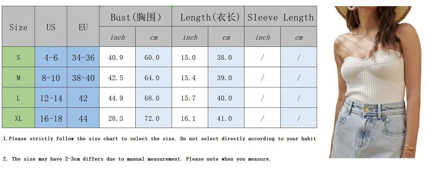 vmtvr Sexy Strapless Knitted Cropped Tops for Women 2024 Spring Summer Casual Solid Sleeveless Skinny Tops Female Fashion Tee