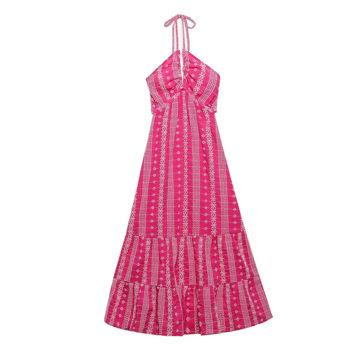 vmtvr - Long Beach Dresses For Women Boho Cutwork Embroidery Summer Dress V Neck Sleeveless Halter Strap Sexy Backless Midi Dress