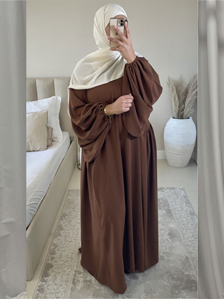 vmtvr Plain Abaya Muslim Long Dress for Women Ramadan Eid Balloon Sleeve Islamic Jilbab African Dresses Dubai Turkish Modesty Kaftan