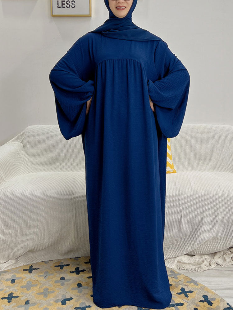 vmtvr Plain Abaya Muslim Long Dress for Women Ramadan Eid Balloon Sleeve Islamic Jilbab African Dresses Dubai Turkish Modesty Kaftan