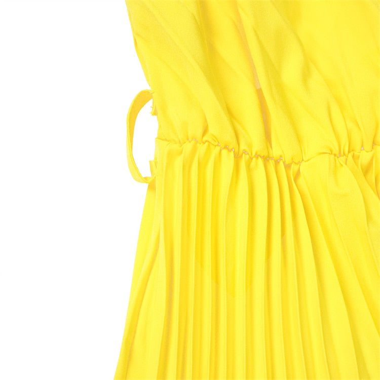 vmtvr Sexy V-Neck Pleated Dinner Party Dress Women Yellow Elegant with Belt Long Sleeve Robe Femme African Maxi Red Vestido