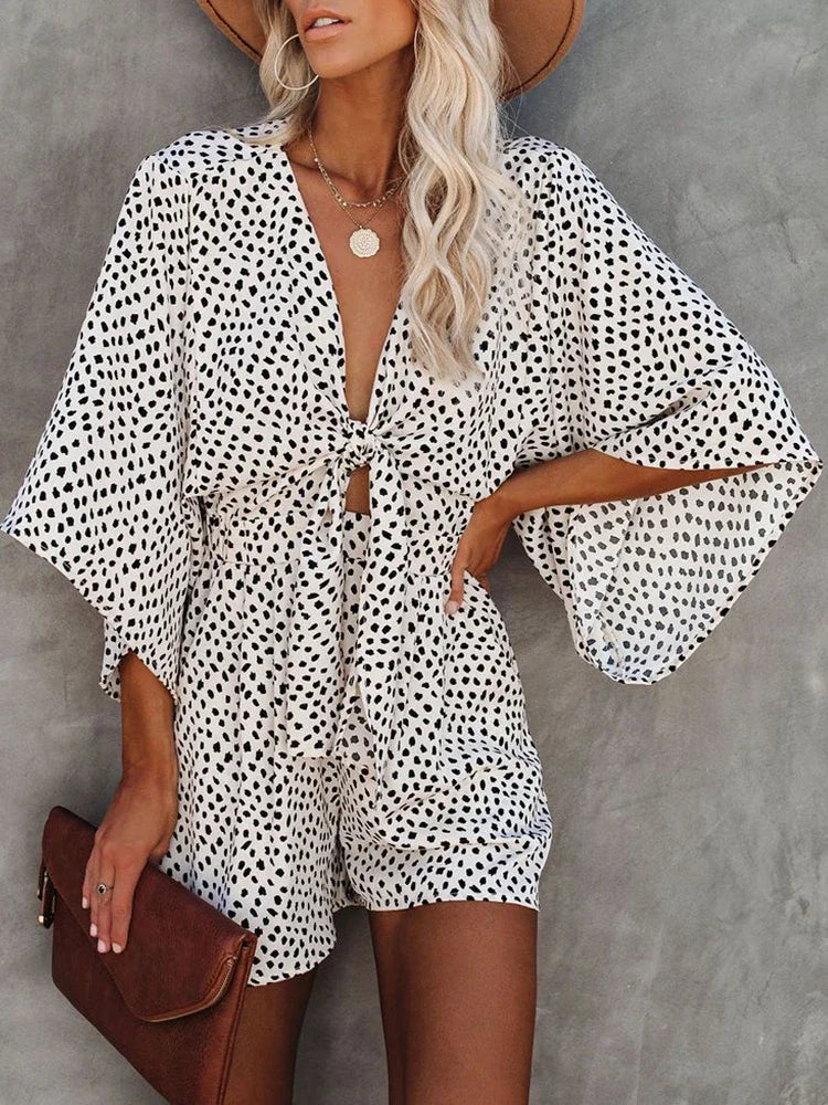 vmtvr 2024 Sexy Leopard Print Bowknot Wide Leg Romper Overalls Women Casual Loose Oversized Summer Female Playsuits Short Jumpsuits