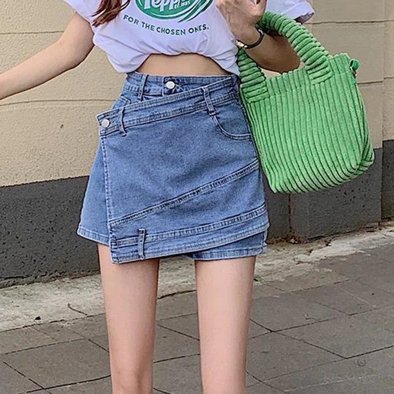 vmtvr Vintage Women Denim Shorts Korean Casual Streetwear Slim Irregular Shorts Summer Y2K All Match High Waist Female Pants