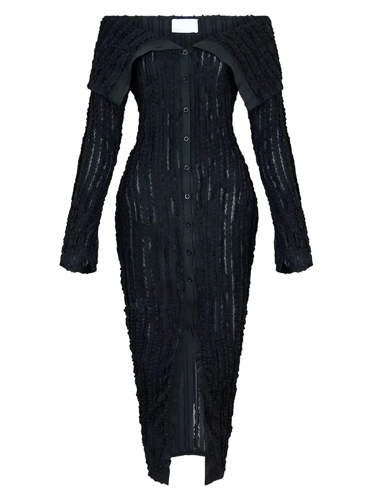 Women's Chic Pleated Midi Dress Off Shoulder See-Through Fitted Ruched Party Dress Night Club Outfits Clubwear
