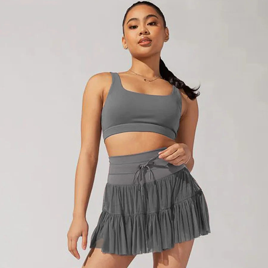 vmtvr Women's Elastic High Waist Pleated Skirt Spring and Summer Women's Casual Imitation Walking Light Waist Tied Pocket Beach Skirt