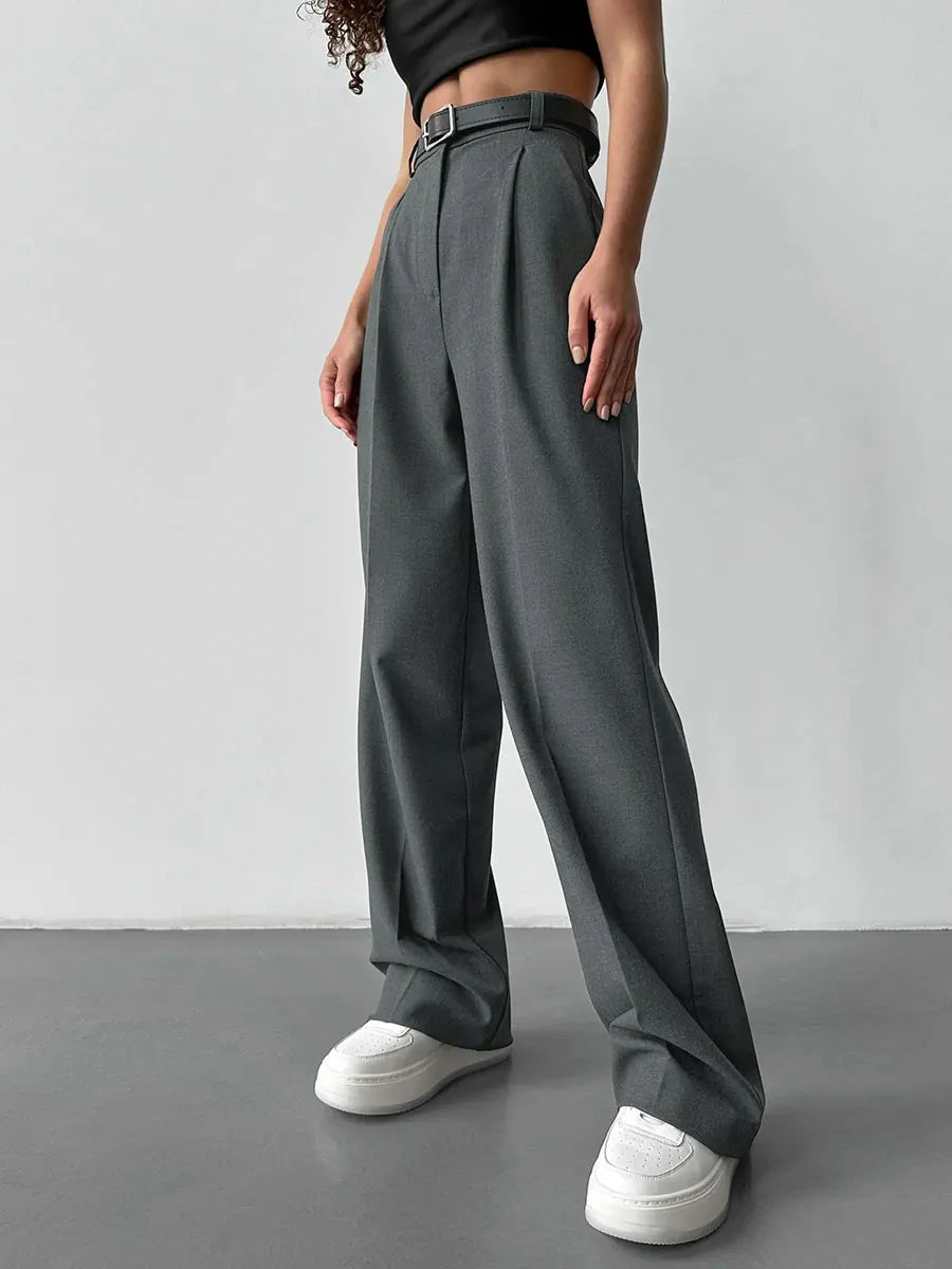 vmtvr Autumn Office Ladies Trousers Women High Waist Pants Pockets Female Summer Pleated Wide Leg Solid OL Pants Women