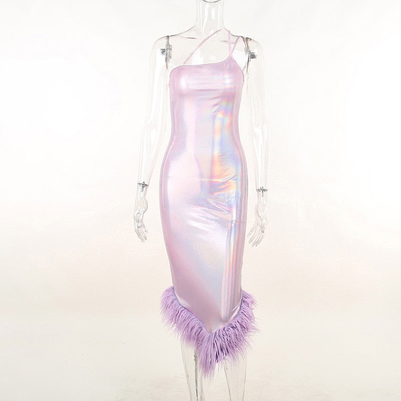vmtvr - Elegant Glitter Feather Midi Dress for Women Fashion Sexy Strapless Sleeveless Backless Bodycon Long Dresses Vestido Clothes