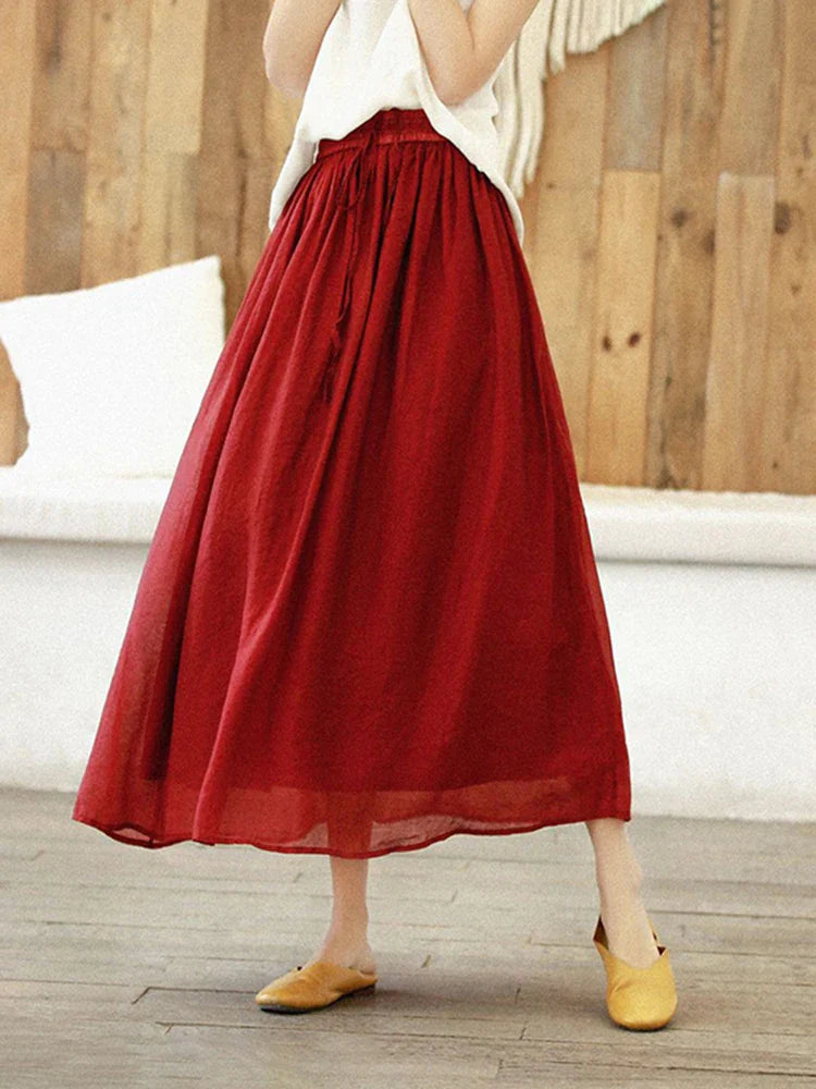 vmtvr Women Tulle Long Skirt Elastic High Waist Mesh Summer Green Fashion Loose Pleated Skirts Lace Up Elegant Ladies Skirt