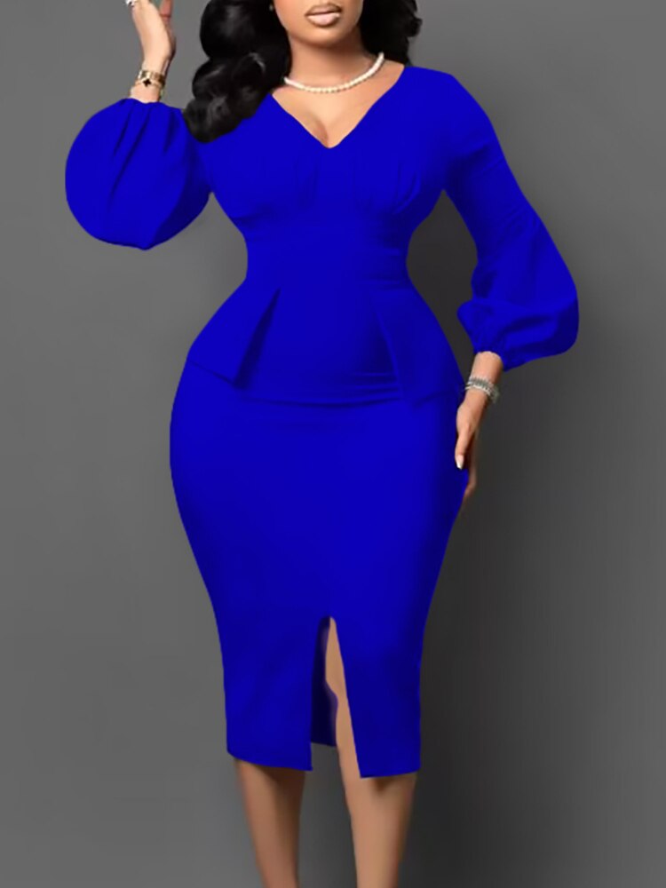 vmtvr Women Elegant Bodycon Dress Long Lantern Sleeves High Waist African Office Ladies Classy Gowns Modest New Treding Vestidos