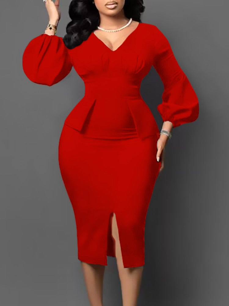 vmtvr Women Elegant Bodycon Dress Long Lantern Sleeves High Waist African Office Ladies Classy Gowns Modest New Treding Vestidos