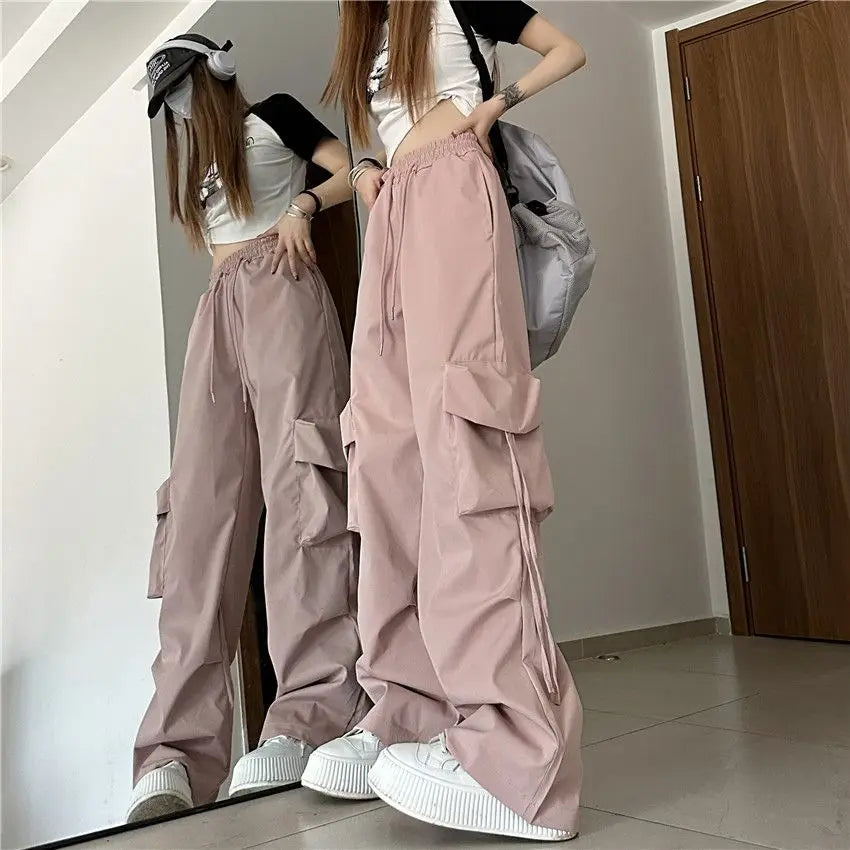 vmtvr Oversized Women Cargo Pants Hip-hop Streetwear Fashion Spring Summer Pockets Elastic High Waist Casual Sports Casual Trousers