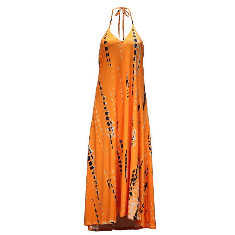 vmtvr - Women's Sexy Sleeveless Necktie Maxi Dress Backless Printed Summer Dress Halter Long Vestidos Boho Dyed Holiday Robes