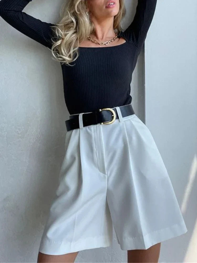 vmtvr Solid Women's Summer Shorts High Waist Loose Zipper Shorts for Women Office Elegant Korean Fashion Suit Women's Shorts