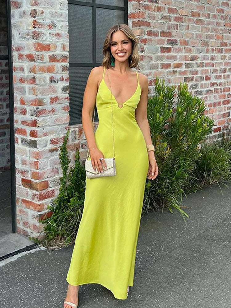vmtvr - Backless Cross Lace Up Prom Strap Dress For Women Summer New Solid Maxi Dress Female Sleeveless Beach Holiday Banquet Robe