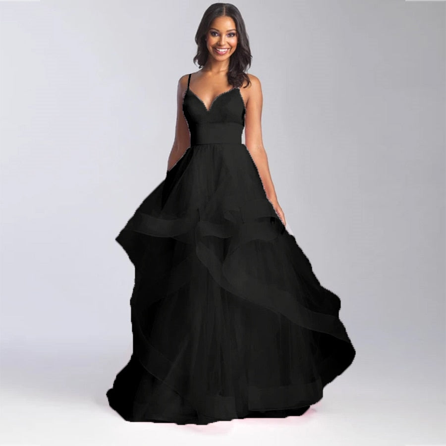 vmtvr - Evening Gowns for Wedding Women Pink Deep V Neck Suspenders Party Dresses Tulle Floor Length Elegant Black Bridal Prom Dresses