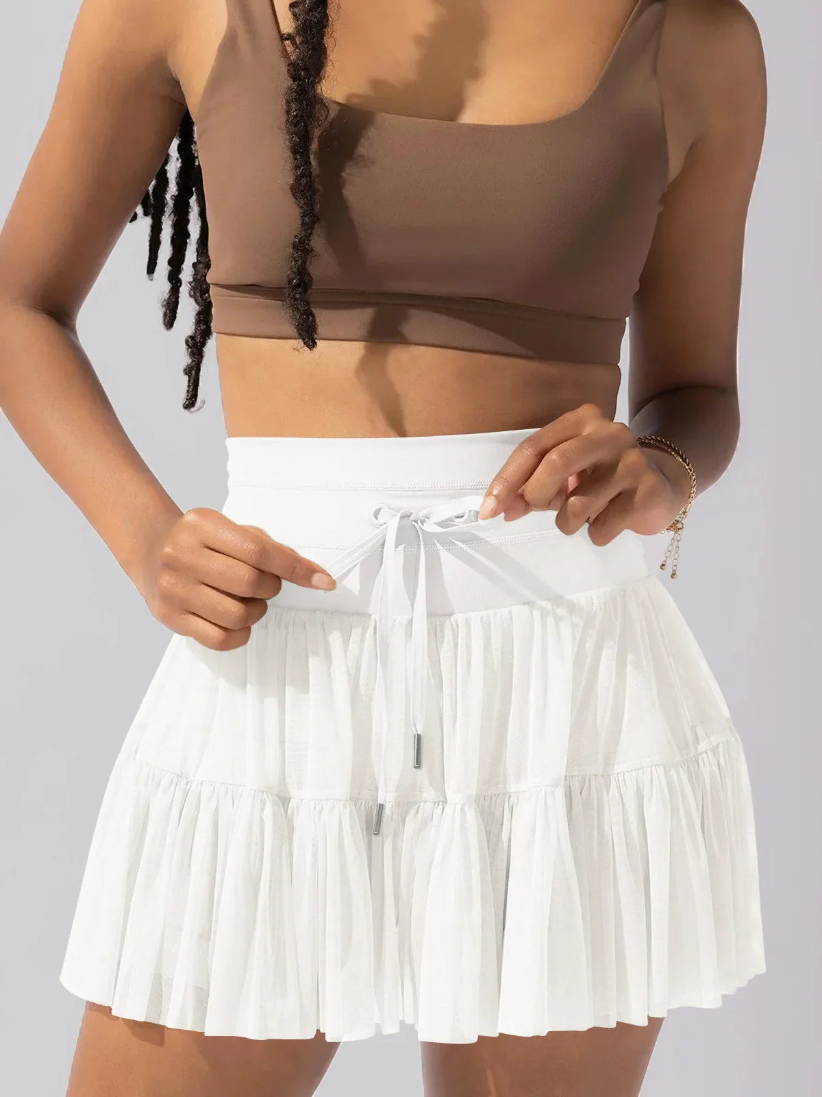 vmtvr Women's Elastic High Waist Pleated Skirt Spring and Summer Women's Casual Imitation Walking Light Waist Tied Pocket Beach Skirt