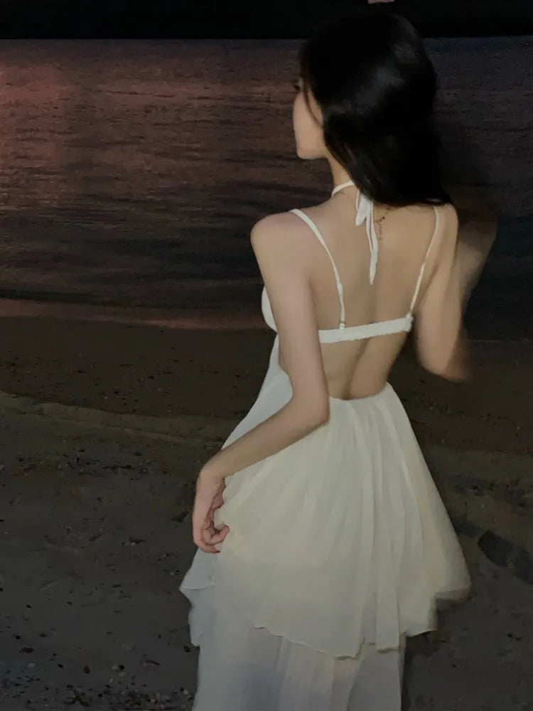 vmtvr Summer New Fashion Women Sexy Pleated Boho Long Dress Vacation Beach Strap A line Ladies Robe Sundress
