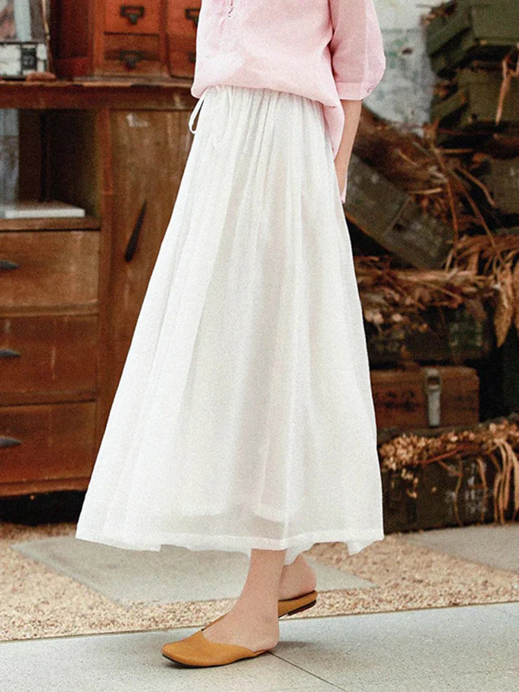 vmtvr Women Tulle Long Skirt Elastic High Waist Mesh Summer Green Fashion Loose Pleated Skirts Lace Up Elegant Ladies Skirt
