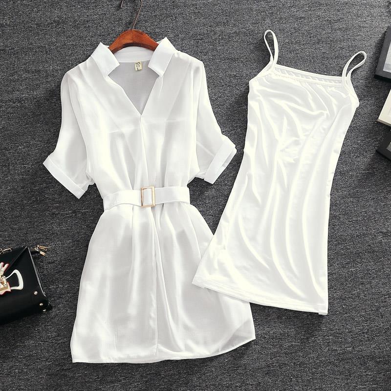 vmtvr - Elegant Women's Summer Two-piece Dress Luxury Chiffon Party Loose Tulle Evening Dresses for Women 2022 Prom Transparent White