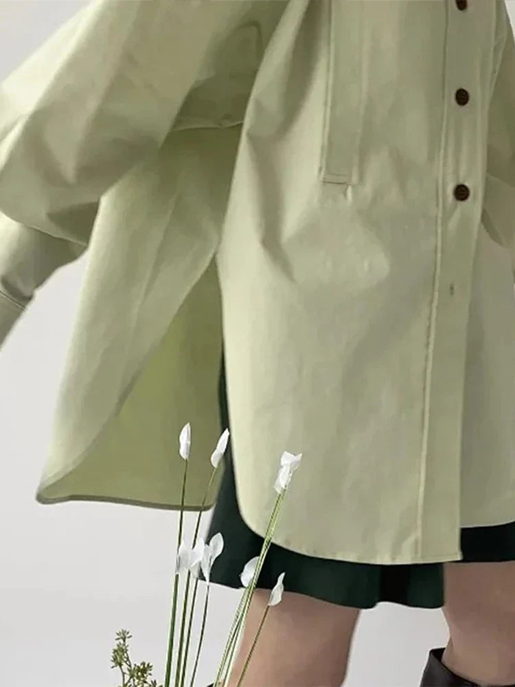 vmtvr Loose Shirts Women Light Green Casual Long Sleeves Shirt Female 2024 Spring Summer 100% Cotton Pocket Single Breasted Tops Lady