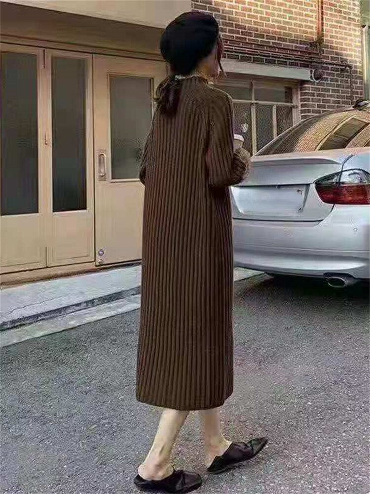 Thick Winter Women'S Dress Fall Sweater Women Dress Long Sleeve Knitted Dresses Maxi Vintage Oversize Dresses Knitting