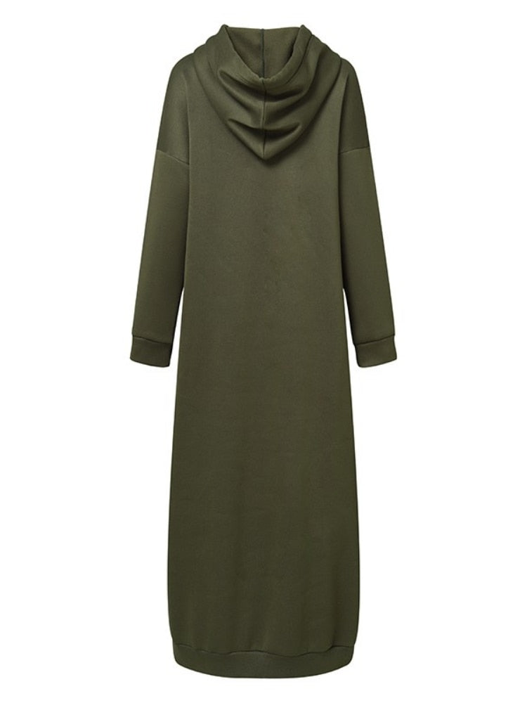 Women Muslim Dress Sweatshirt Dress Stylish Hoodies Long Sleeve Maxi Dress Female Casual Solid Hooded Vestidos Robe