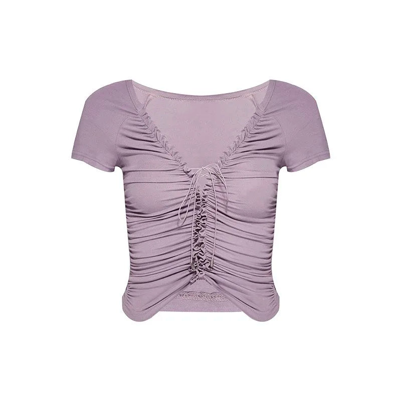 vmtvr Summer Fashion Solid V Neck T Shirts Women Short Sleeve Sexy Crop Tops Ladies Casual Tees Top Tees Female T-Shirts
