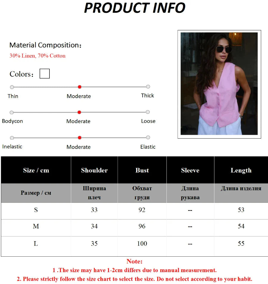 vmtvr Summer Basic V-neck Tanks Vest Women Linen Cotton Fashionable Sleeveless slim Vest Versatile Office Ladies Crop Tops